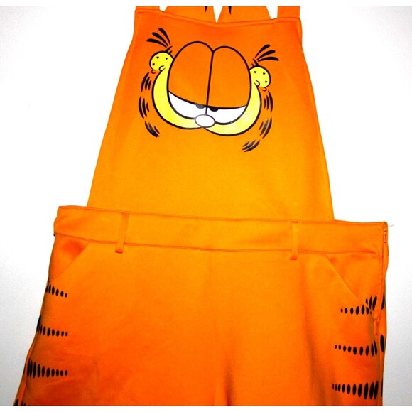 Hot Topic Nickelodeon Garfield Cat Face Orange Overall Shorts Suspenders Costume - Picture 4 of 16